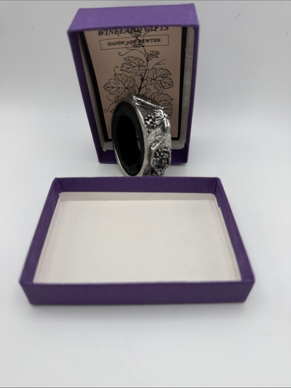 Vintage Wanda Scruby Signed Pewter Wine Bottle Drip Ring Coaster w/Box